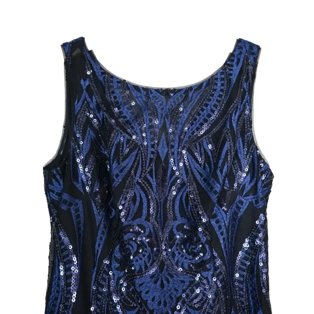 Calvin Klein Womens 4 Midnight Blue Mesh Sequin Cocktail Dress - Picture 4 of 10